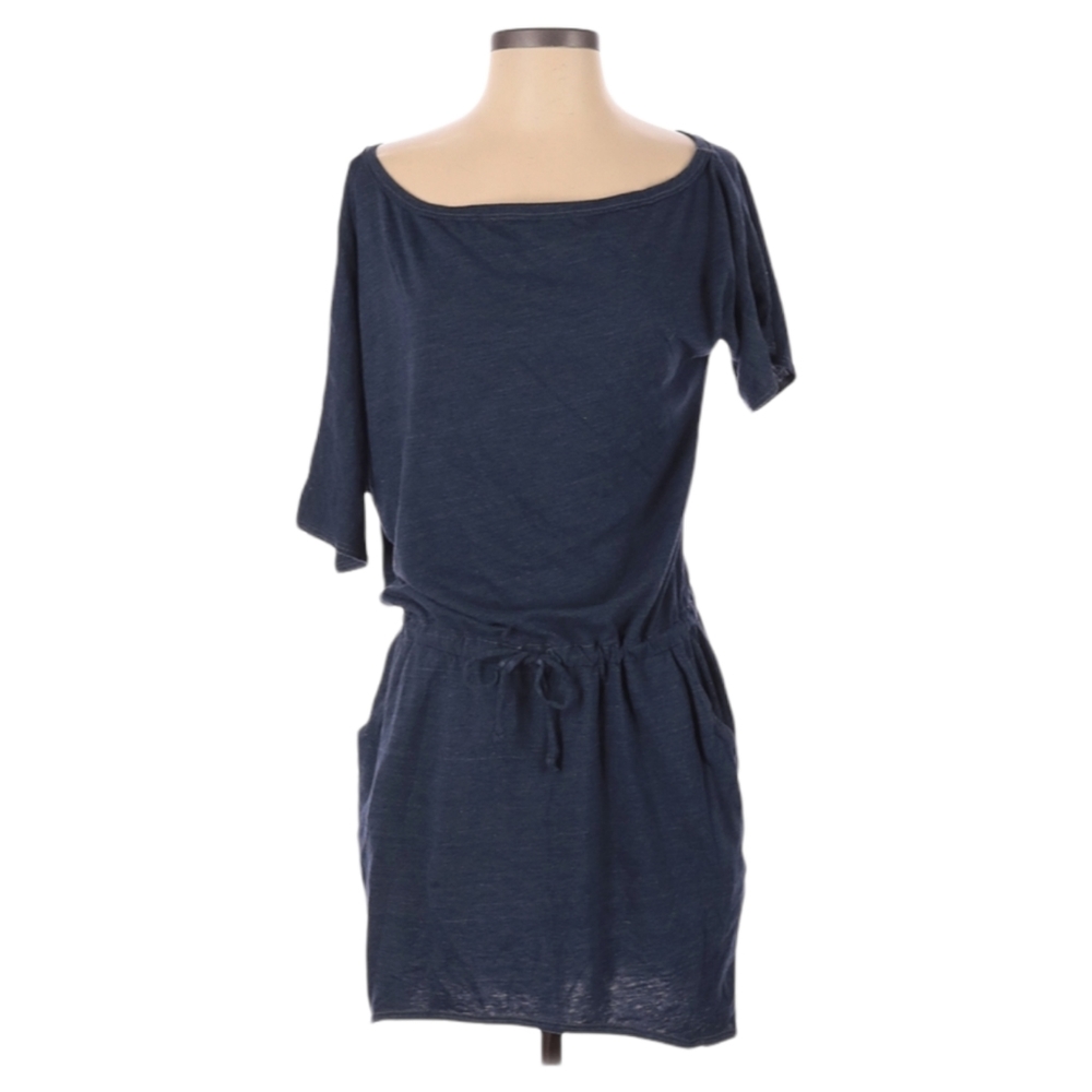 Chaser Short Sleeve Dress Size S Boat Neck Tie Waist Navy Blue Slip Pockets‎ NEW